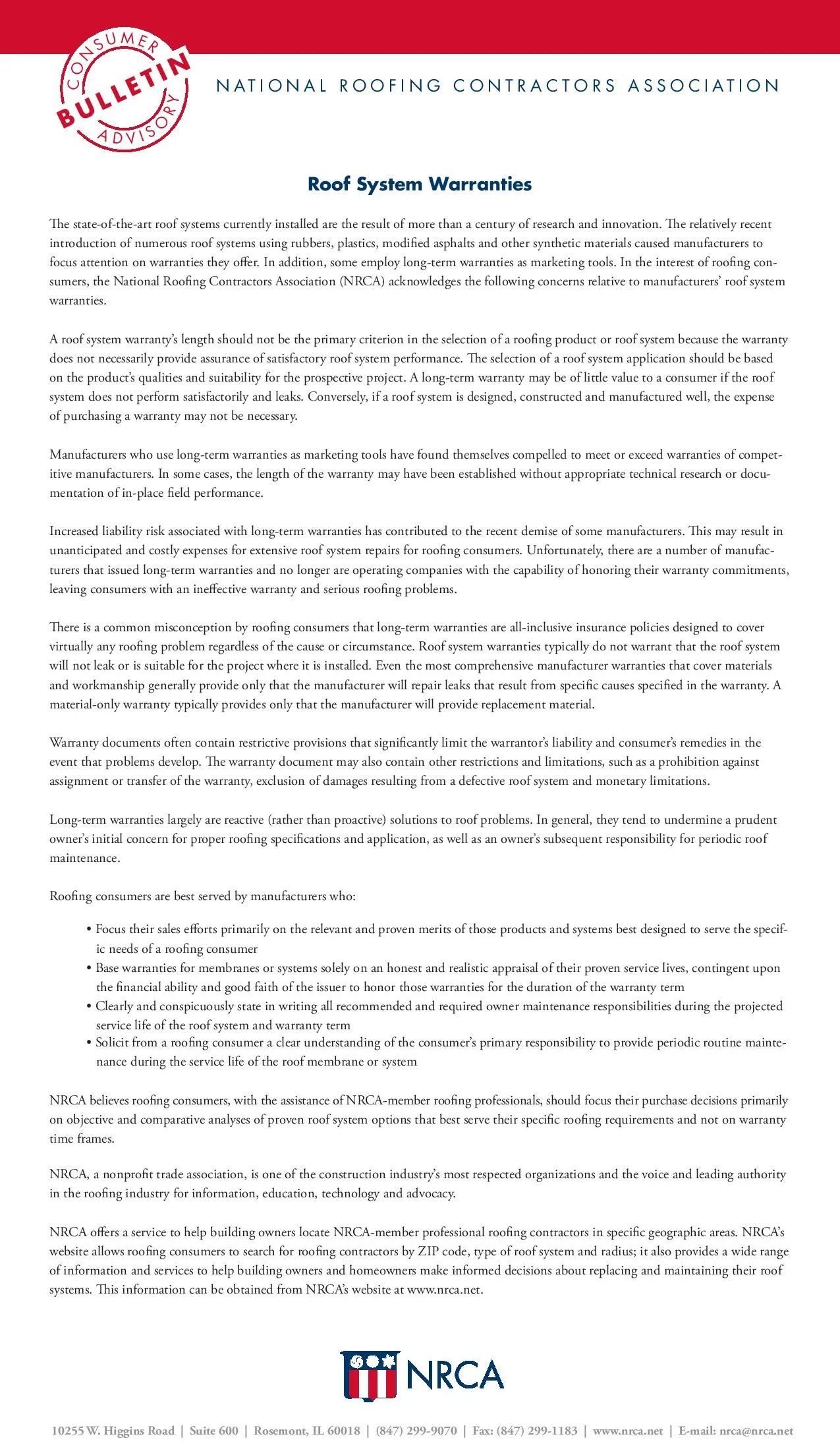 Roof System Warranties